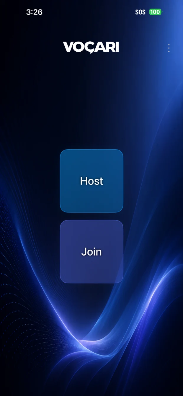 Vocari iPhone preview with Host and Join controls